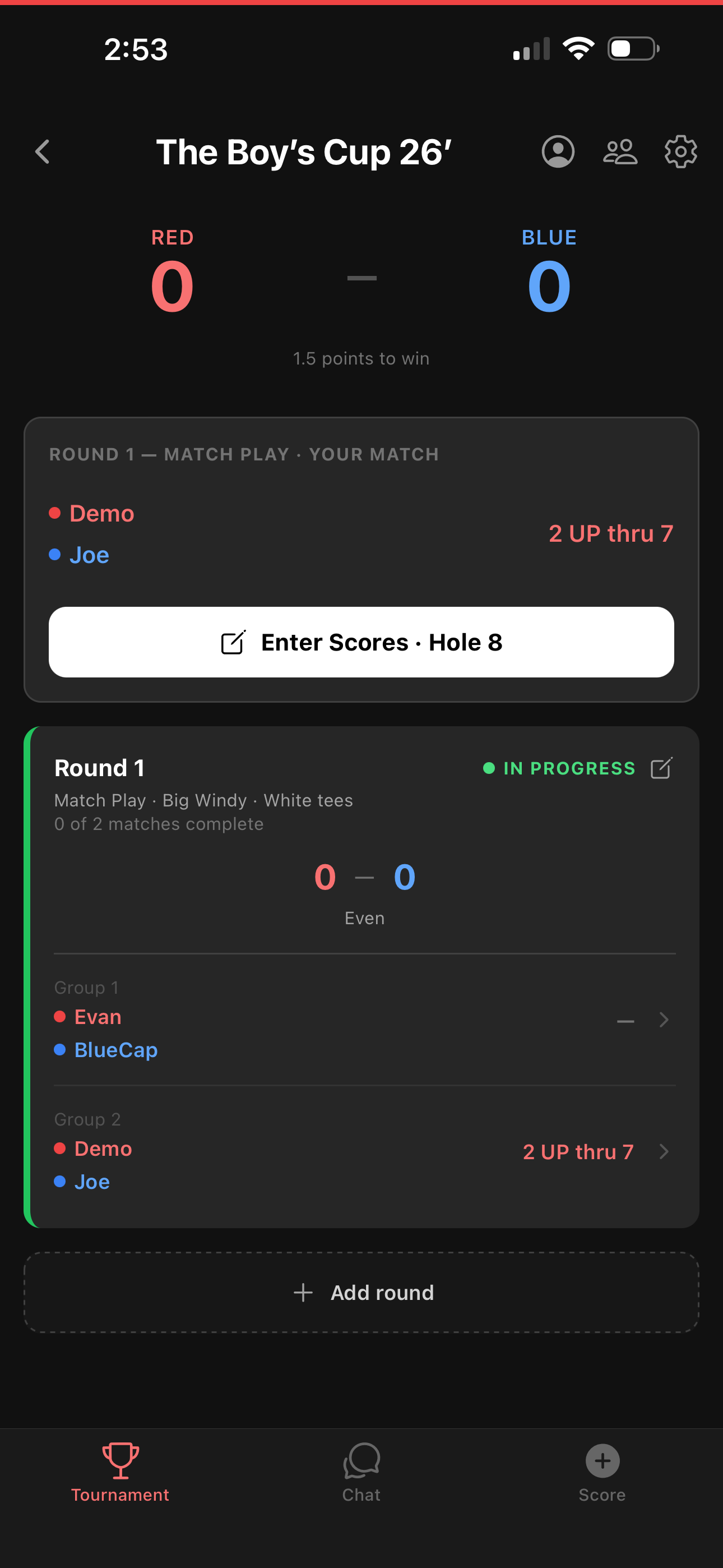 Sides tournament dashboard